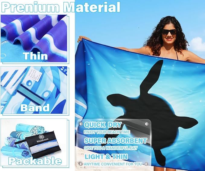 Lightweight Thin Microfiber Beach Towel Sand Free Quick Dry Absorbent Compact - Image 4