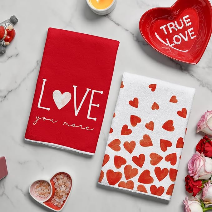 Artoid Mode Red Heart Love Valentine's Kitchen Towels Dish Towels, 18x26 Inch - Image 3
