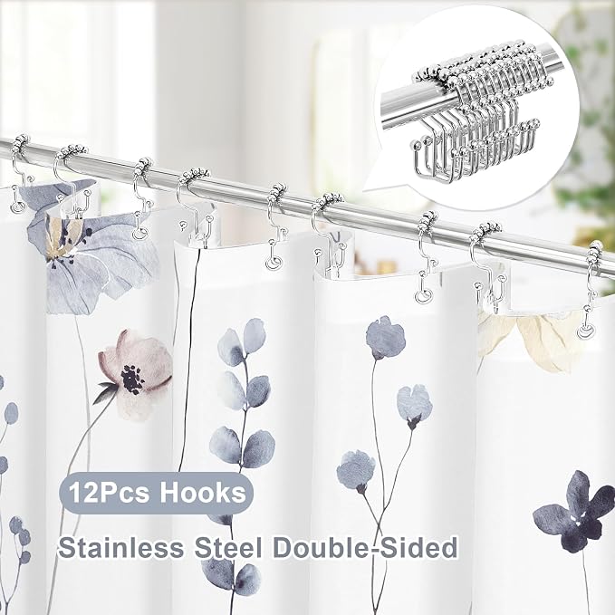 Gibelle 3 in 1 Shower Curtain Set, Waterproof Fabric Bathroom Curtain 72x72 - Image 3