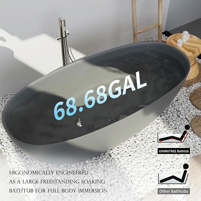 GIVINGTREE 65'' Freestanding Solid Surface Resin Stone Bathtub, Contemporary - Image 5