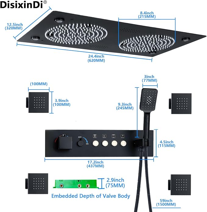 Smart Matte Black Rain LED Ceiling Shower Head - Image 6