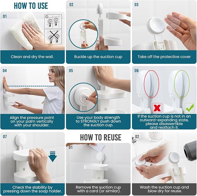 TAILI Double Layer Soap Dish Suction Cup Soap Holder, Strong Sponge Holder - Image 5