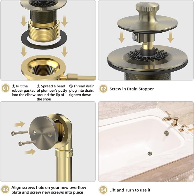 Antique Brass Bathtub Drain, Hair Catcher and 2-Hole Overflow Faceplate - Image 7
