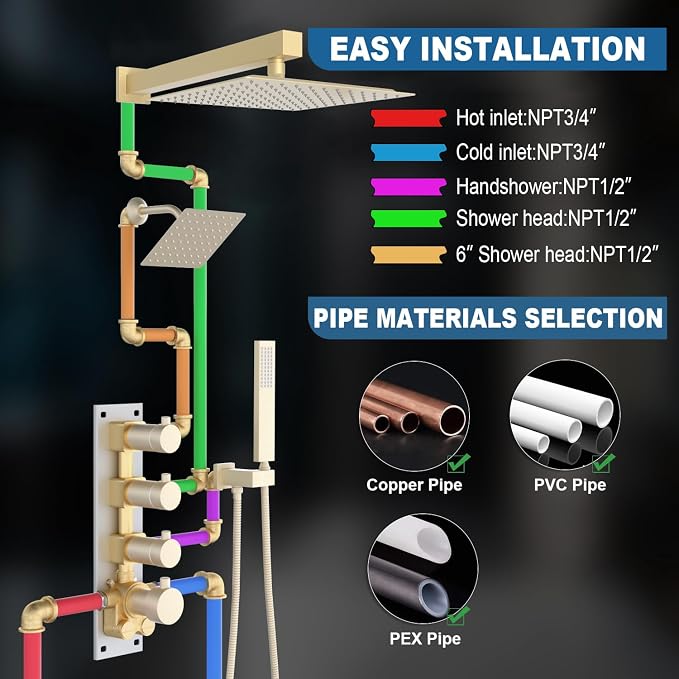 Enga Thermostatic Dual Shower System, All Functions Use Together & Volume - Image 7