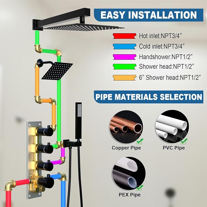 Enga Thermostatic Dual Shower System, All Functions Use Together & Volume - Image 7
