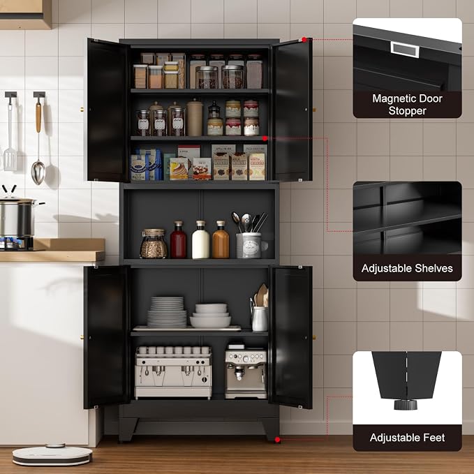 Metal Kitchen Pantry Cabinet, Freestanding Cupboards - Image 4