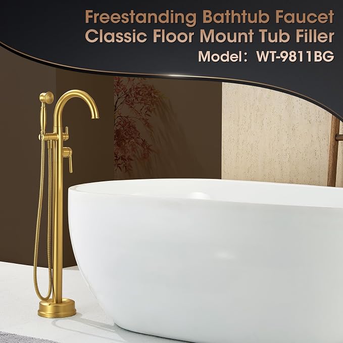 Free Standing Tub Faucet, Wintap Brass Antique Freestanding Bathtub Filler - Image 2