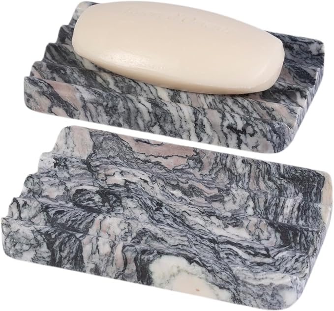 2 Pcs Soap Holder for Bathroom, Marble Soap Dish for Kitchen Countertop by Karibiber