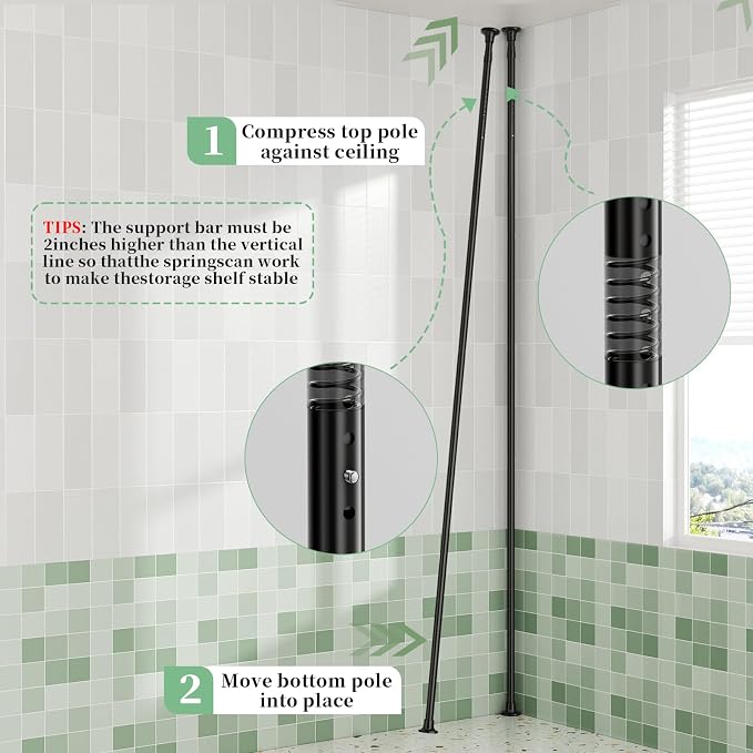 Tension Pole Shower Caddy Organizer with4 Tier L-Shaped Rust Resistant Bathroom - Image 5