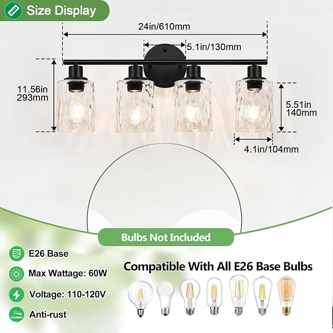 4-Light Bathroom Light Fixtures, Matte Black Vanity Lights - Image 7