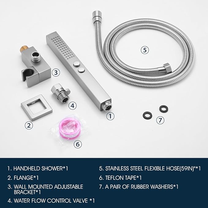 All-Metal High Pressure Square Handheld Shower Head - Image 8