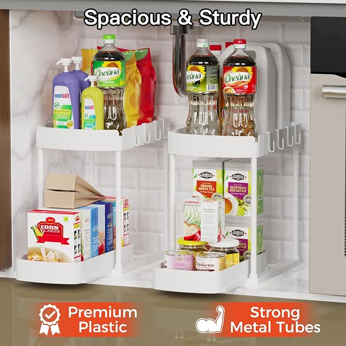 2 Pack Multi-Purpose Pull-Out Storage Organizers, Under Sink & Cabinet Storage - Image 3