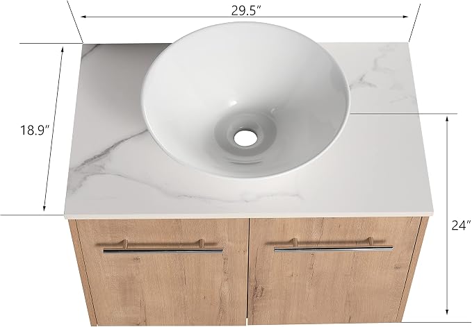 30 Inch Bathroom Vanity with Sink, Modern Wall Mount Floating Bathroom Vanity - Image 2