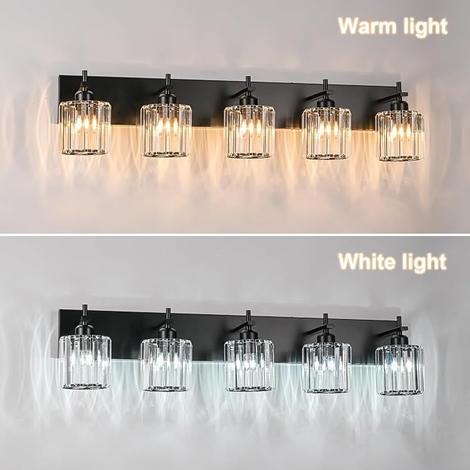 Black Crystal Bathroom Vanity Lights, Modern 5-Lights Bathroom Lighting - Image 5