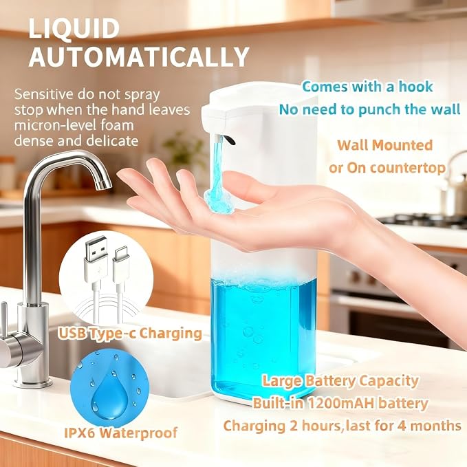 Automatic Liquid Soap Dispenser, Touchless Soap Dispenser 4-Level Adjustable - Image 6