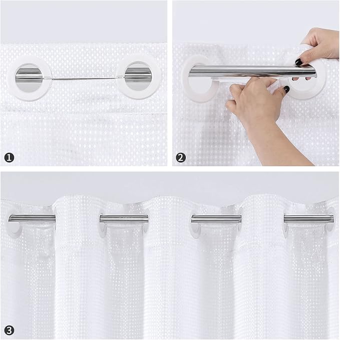 MitoVilla White Waffle Long Shower Curtain Liner Set 72 x 80, No Hooks Needed - Image 4