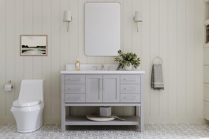 ARIEL 48" Grey Bathroom Vanity Base Cabinet, Center Rectangular Sink, 2 Soft - Image 2