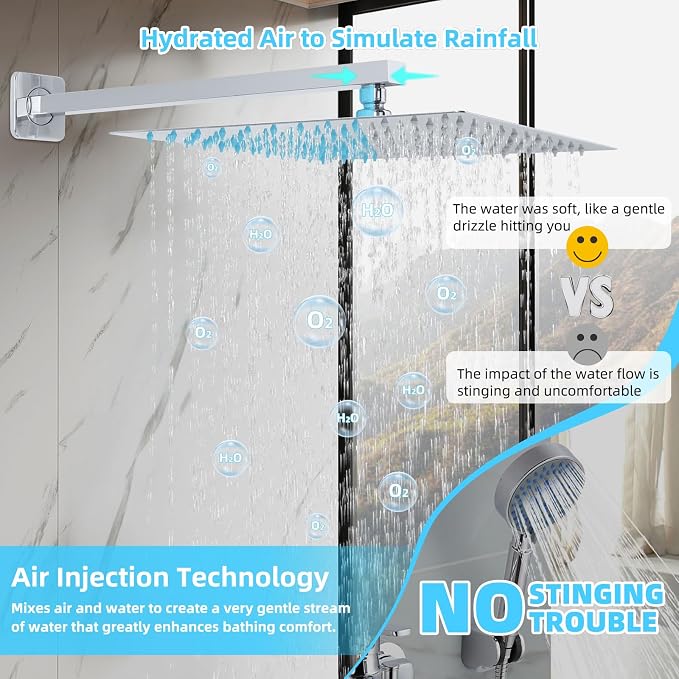 Bathroom Shower Faucet Set，12 Inch Rain Shower Head - Image 4