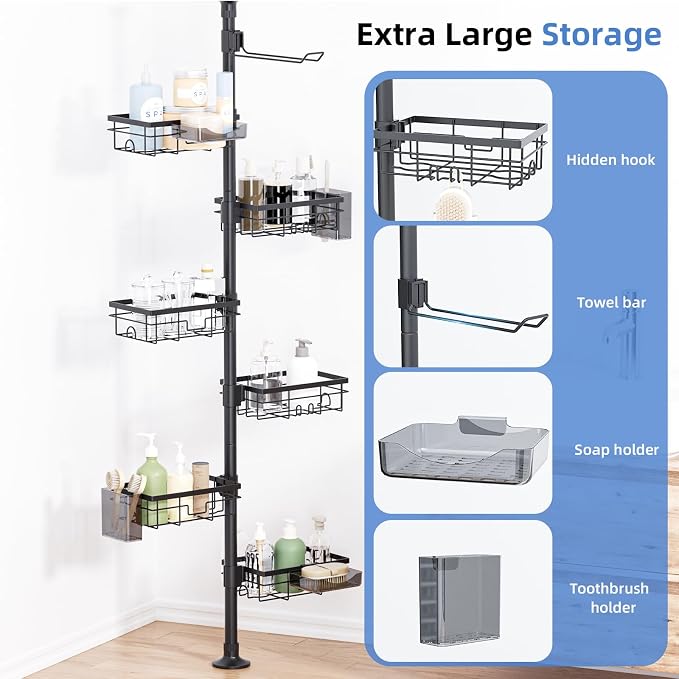 GearFusion Shower Caddy Organizer Tension Pole, Rustproof 4 Tier Corner Shower - Image 3