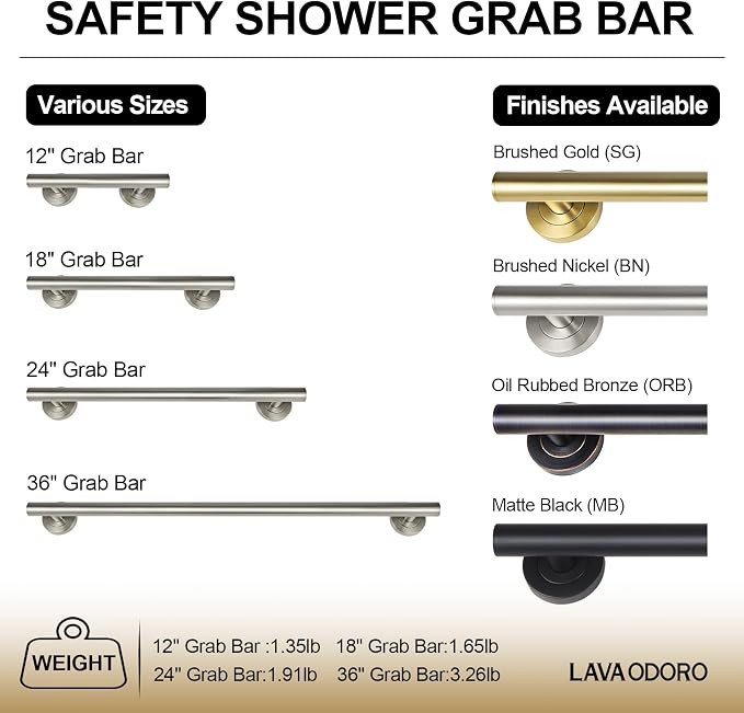 Lava Odoro Shower Grab Bar, Modern Stainless Steel Handicap Grab Bar - Image 6