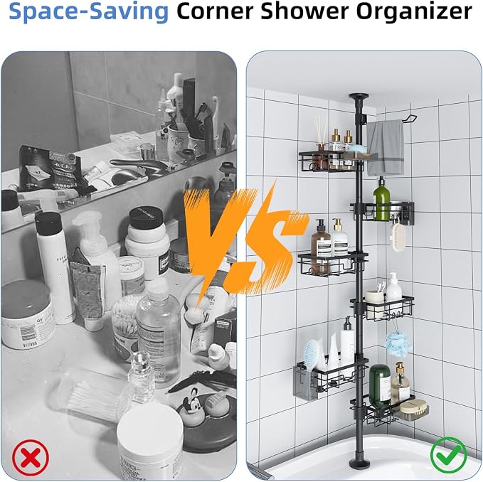GearFusion Shower Caddy Organizer Tension Pole, Rustproof 4 Tier Corner Shower - Image 7