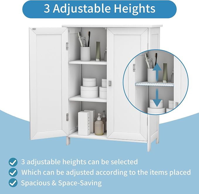 Bathroom Floor Cabinet with Adjustable Shelf Wooden Freestanding Storage - Image 3