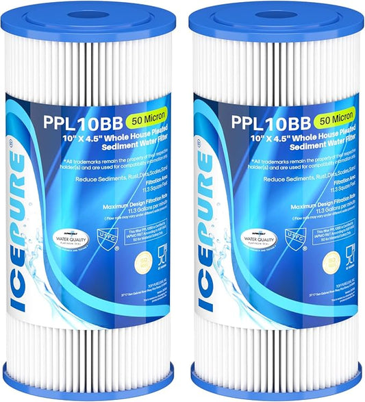 ICEPURE 50 Micron 10" x 4.5" Whole House Extra Coarse Pleated Sediment Filter by ICEPURE