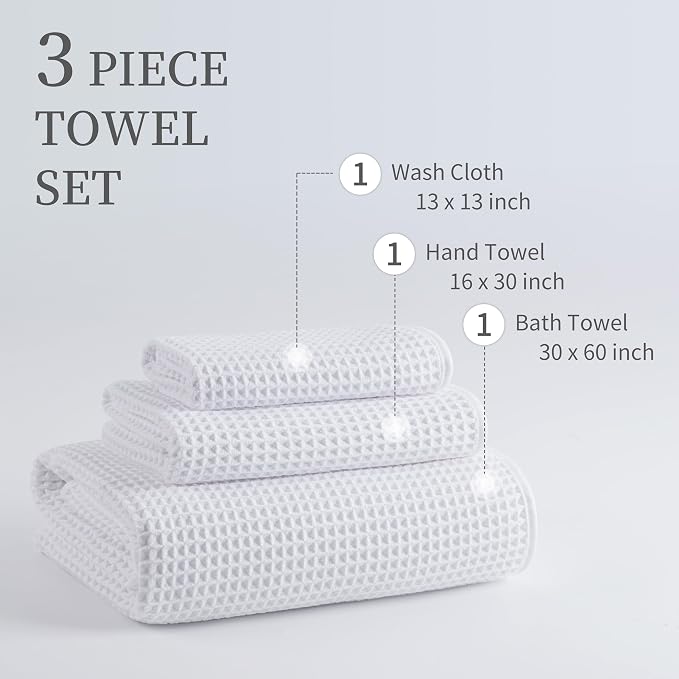 New Microfiber Waffle Bath Towels, 3 Pieces, Fast Drying, Lint Free, Includes - Image 3