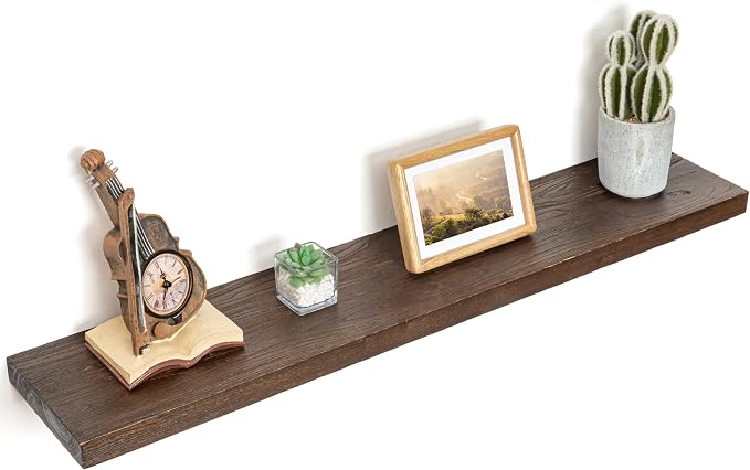 Floating Shelves for Wall Decor, 8 Inch Deep Rustic Solid Elm Wood Floating by FLYJOE