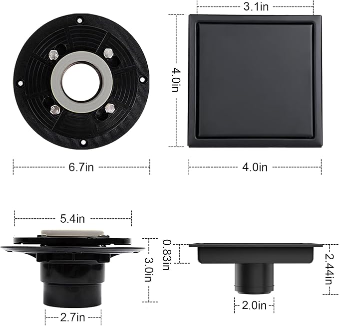 4 Inch Square Shower Floor Drain, Shower Drain Kit - Image 7