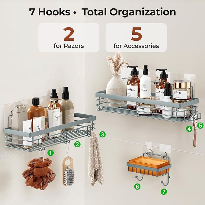 Orimade Adhesive Shower Caddy Soap Dish Holder Shelf - Image 7
