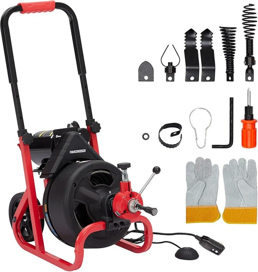 Heavy Duty Electric Drain Cleaner Machine, 100 Ft x 3/8 Inch Sewer Snake by Unknown