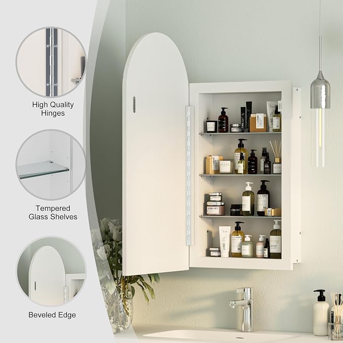 Beveled Edge Arched Recessed Medicine Cabinet - Image 4
