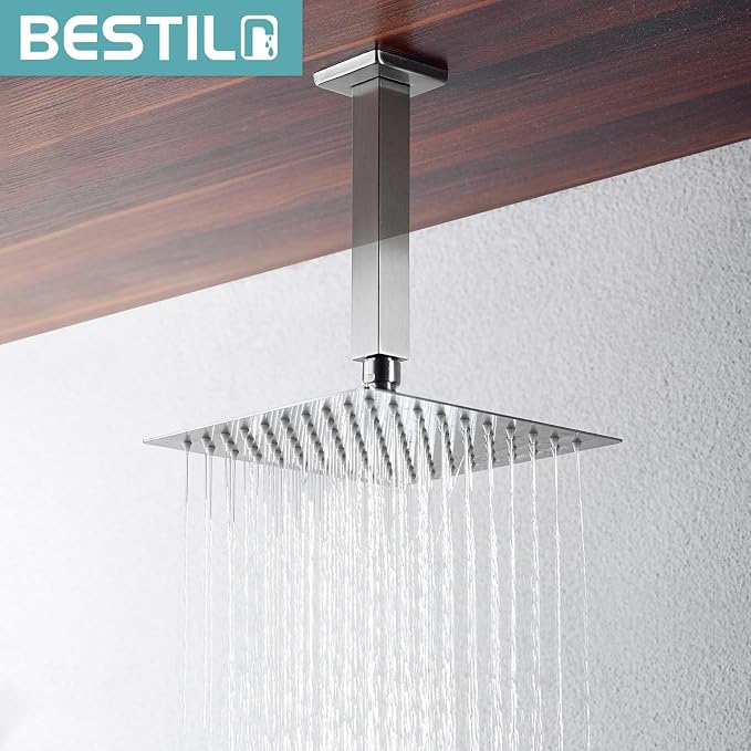 BESTILL 6 Inch Brushed Nickel Ceiling Mount Shower Arm and Flange, Square Rain - Image 4
