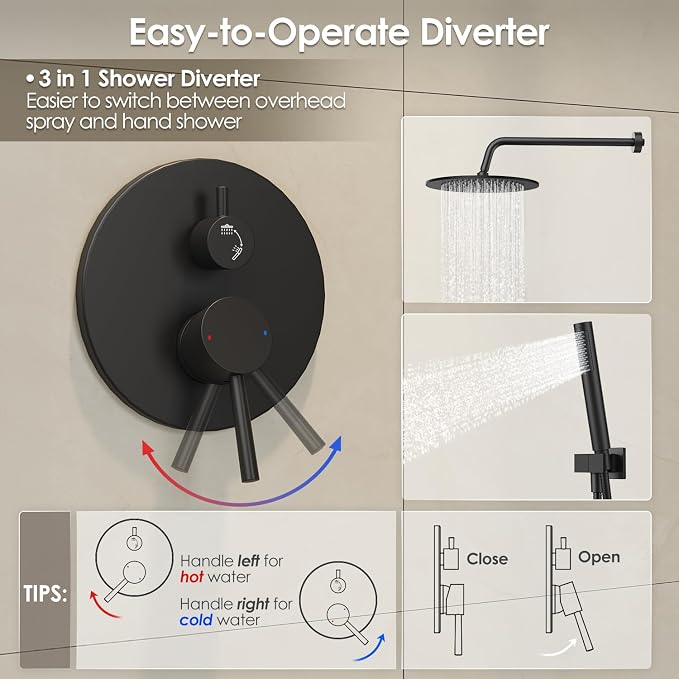 Gabrylly Black Shower Faucet Set, Wall Mounted System - Image 5