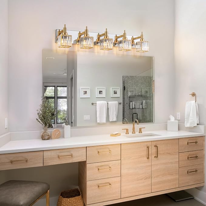 Crystal Bathroom Light Gold Chrome 5-Light Modern Bathroom Vanity Fixtures Over - Image 4