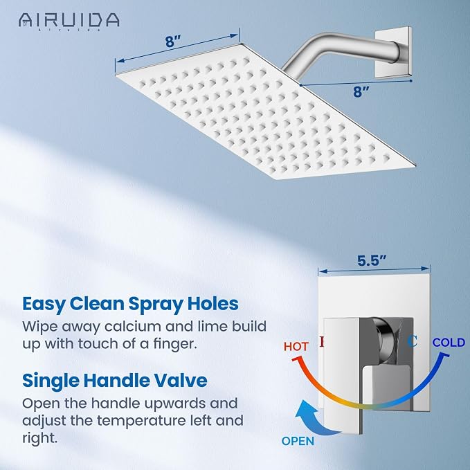 Airuida Shower Faucet Set Bathroom Rain Shower System SUS304 Stainless Steel - Image 4
