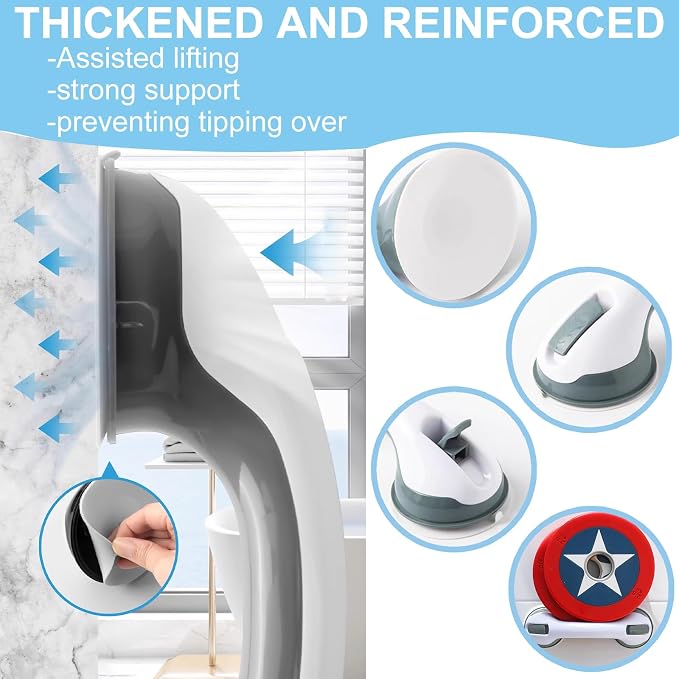 Shower Handles for Elderly Suction Seniors Cup 12 Inch Grey Grab Bar Safety - Image 3