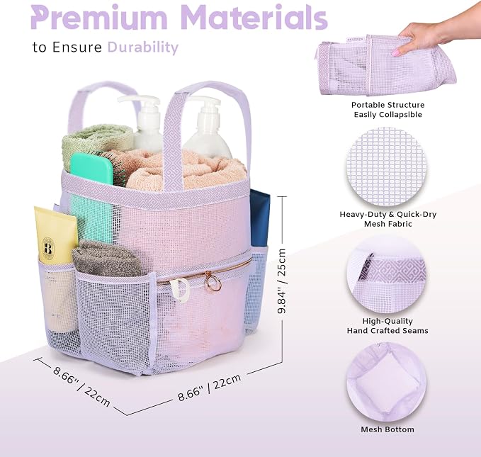 Mesh Shower Caddy Dorm, 7 Pockets & 1 - Image 3