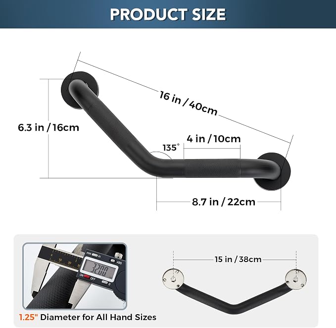 Grab Bars for Bathtubs and Showers- 1-1/4 x 16 Angled Shower Grab Bar for - Image 3