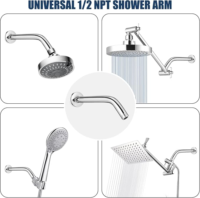 Shower Arm with Flange, 8 Inch Chrome Shower Pipe, Wall Mount Replacement Angle - Image 5