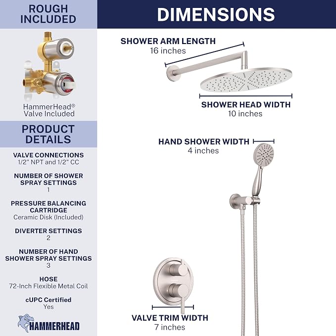 HammerHead Solid Metal Rain Shower System Set - Image 3