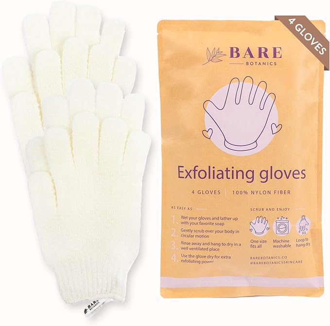 Bare Botanics 4 Pack White Exfoliating Gloves by BareBotanics