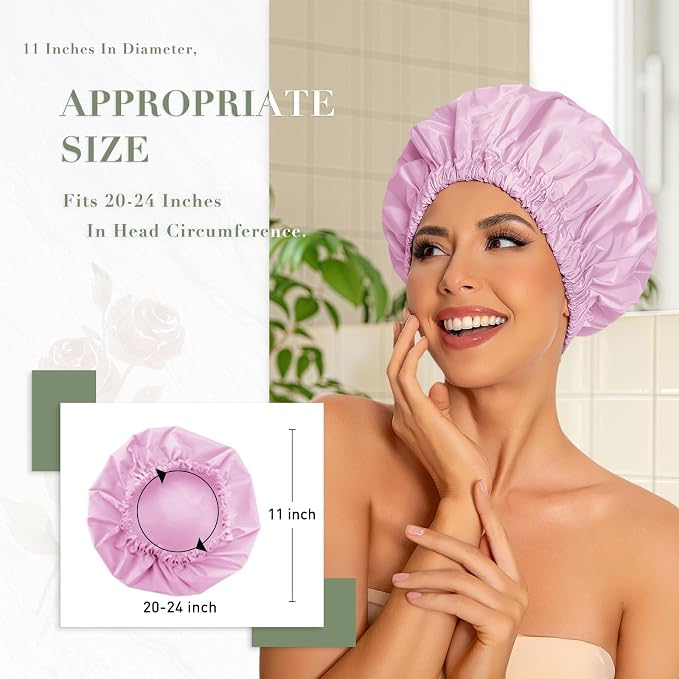 Reusable Shower Cap for Women, Large Waterproof Shower Essentials Bonnet - Image 3
