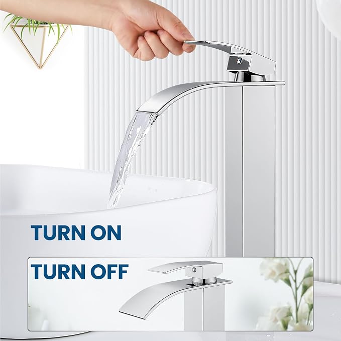 Airuida Tall Bathroom Vessel Faucet Chrome Polish Waterfall Bathroom Single - Image 8