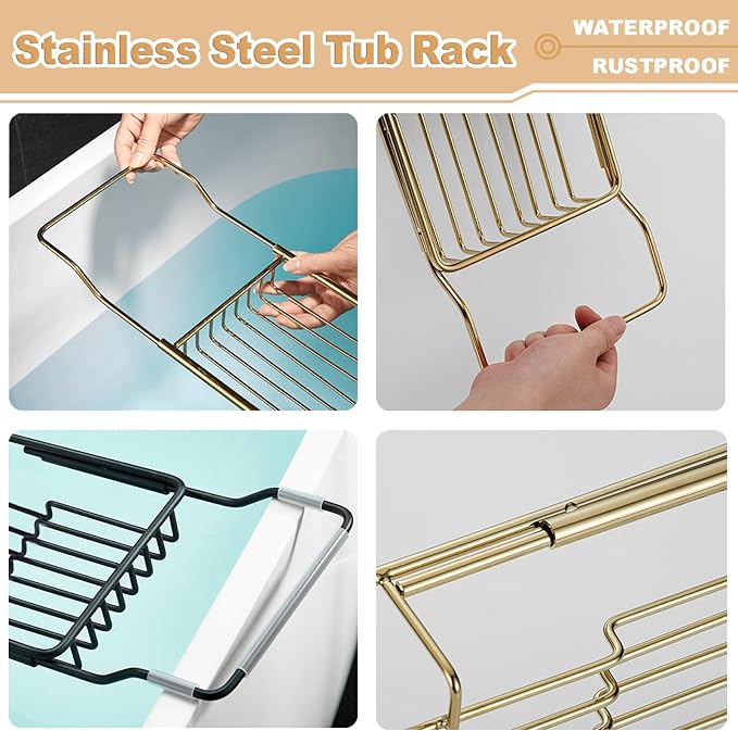 Stainless Steel Bathtub Caddy Tray, Expandable Bathtub Holder Table, Adjustable - Image 7