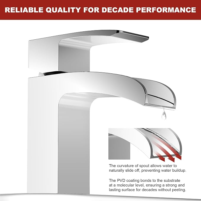 Polished Chrome Bathroom Faucet 1 Hole Waterfall, Vanity Faucet - Image 4