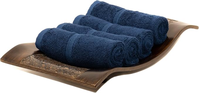 Mosobam Luxury Turkish Towels Set of 4 Washcloths 13X13 Navy Blue 700 GSM by Mosobam