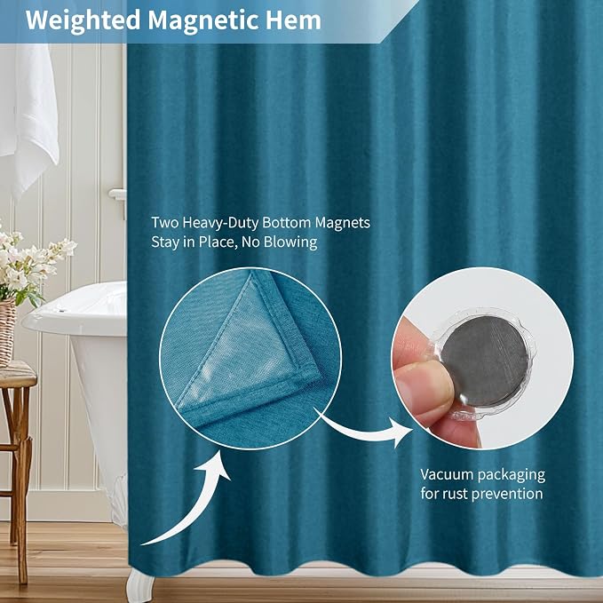 2-in-1 Waterproof Fabric Shower Curtain or Liner, Linen Textured, Breathable - Image 7