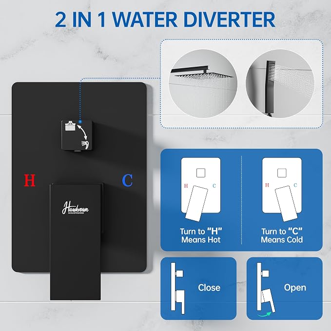 10 Inch Luxury Rain Shower Faucet Set, Matte Black Shower System - Image 3